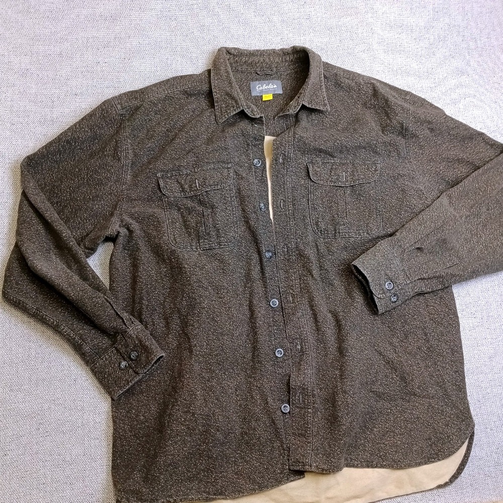 Cabela's Flannel Shirt Mens 2XL Tall Brown Excellent Workwear Textured 90-6633